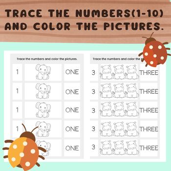 Preview of Tracing Numbers 1-10, Writing Numbers 1-10, Color Worksheets safari animals
