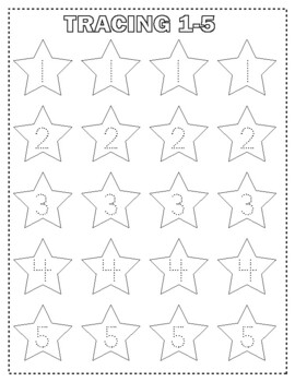 Tracing Numbers 1-20 - Star Shape Worksheets by Owl School Studio