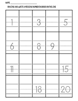 Tracing Numbers 1-20 and Fill in the missing number to 20 by SheetHub