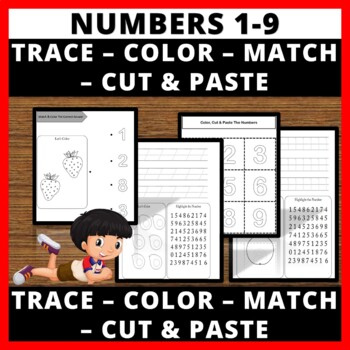 Preview of Tracing Numbers 1-9 Printable, For k & Pre-k, Color & Match Activity Worksheets
