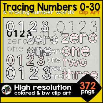 Preview of Tracing Numbers & Number Words 0-30 Fine Motor Skills Clipart