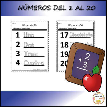 Preview of Tracing Numbers from 1-20 in Spanish - Números del 1 al 20