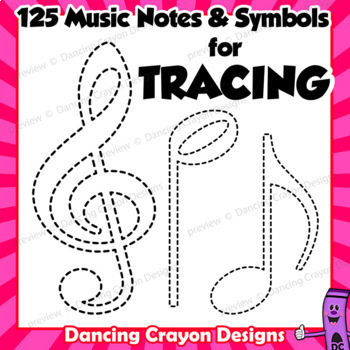 Preview of Tracing Outlines of 125 Music Notes and Symbols Clip Art | Musical Notation