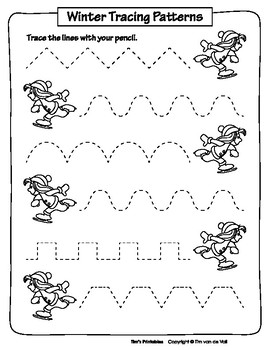 tracing patterns ice skating fine motor skills activity sheets