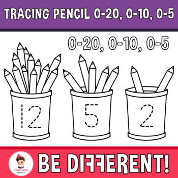 Tracing Pencil Clipart Numbers 0-20, 0-10, 0-5 Back To School Fine Motor  Skill