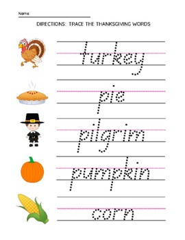 Preview of Tracing Thanksgiving Words