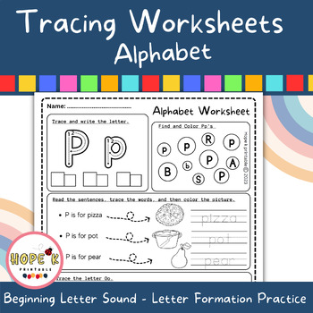Tracing Worksheets Alphabet│ Beginning Letter Sound Review │ Letter ...