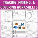 Preview of Tracing Writing Coloring Worksheets Alphabet Numbers Colors Shapes Handwriting