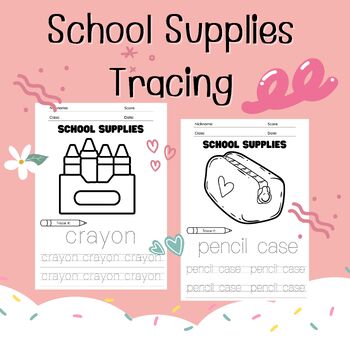 Preview of Tracing and Coloring Learning of School Supplies.