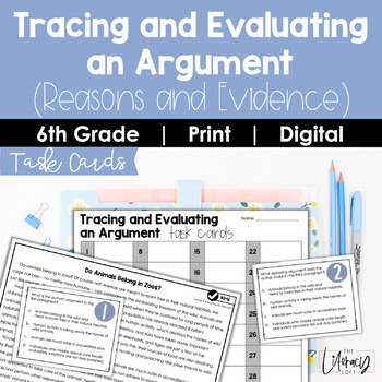Preview of Tracing and Evaluating an Argument (Reasons and Evidence) Task Cards 6th Grade