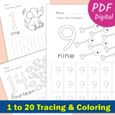 Tracing and coloring number 1 to 20 Preschool