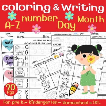 Preview of Tracing and writing alphabet  letters coloring the pictures worksheets