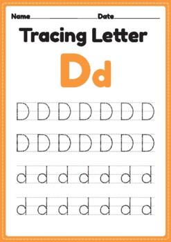Tracing letter D alphabet worksheet for kindergarten and preschool kids