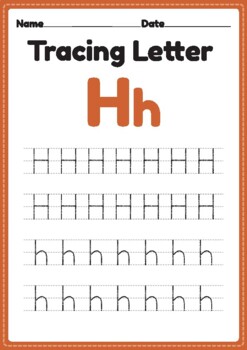 tracing letter h alphabet worksheet for kindergarten and preschool kids