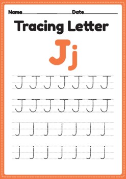 tracing letter j alphabet worksheet for kindergarten and preschool kids