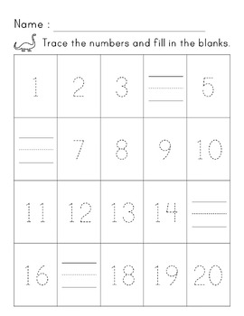 Tracing number 1-20 and missing number 1-20 by The amorn factory