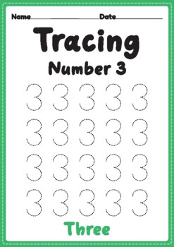 tracing number 3 worksheet for kindergarten preschool and montessori kids