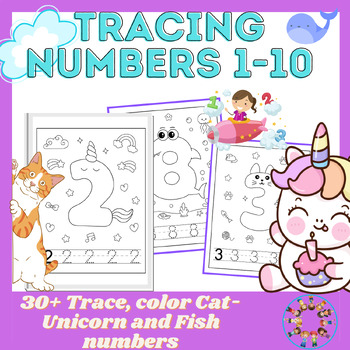 Preview of Tracing numbers 1-10 / 30 sheets of ANIMAL Writing numbers / Trace and Color