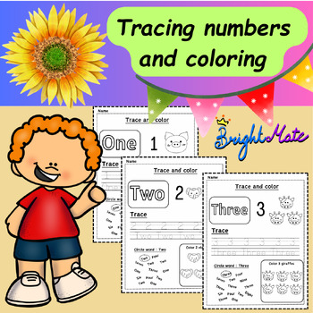 Preview of Tracing numbers 1-10 and coloring animal pictures, Kindergarten Math, Trace