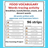 Tracing strips-Food vocabulary breakfast, lunch/dinner, sn