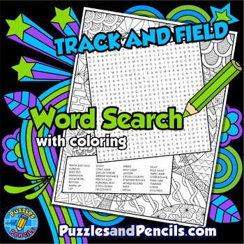 Preview of Track and Field Word Search Puzzle Activity with Coloring | Sport Wordsearch