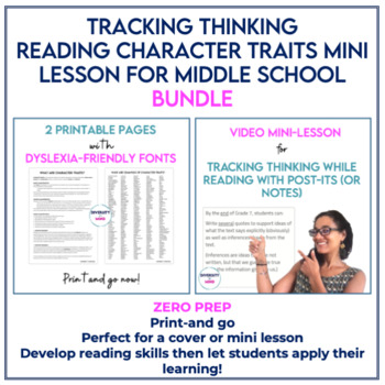 Preview of Tracking Thinking: Reading Character Traits Mini Lesson for Middle School BUNDLE