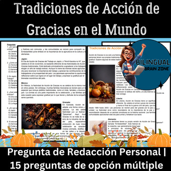Preview of Spanish Reading Comprehension| Tradiciones de Acción de Gracias en el Mundo
