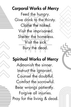 Preview of Traditional Corporal and Spiritual Works of Mercy Poster (B&W, 24 x 36)