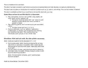 Preview of Traditional Deck of Cards using Fractions