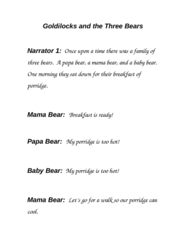 Preview of Traditional Goldilocks and the Three Bears Play Script