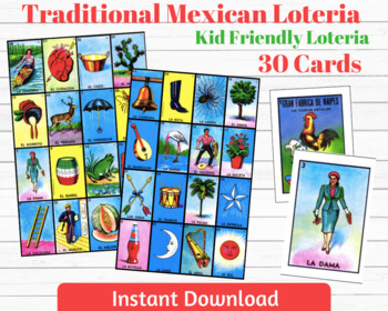 Preview of Traditional Mexican Loteria Kid Friendly 30 Cards