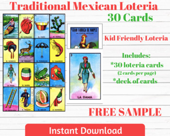 Preview of Traditional Mexican Loteria Kid Friendly (SAMPLE)