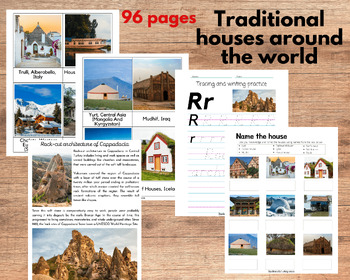 Preview of Traditional houses around the world unit study - three-part cards, Montessori