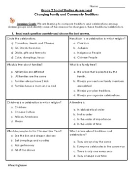 Preview of Traditions and Celebrations Test - Grade 2 Social Studies