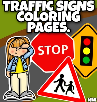 Preview of Traffic Signs Coloring Book For Kids.