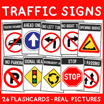 Traffic Signs Real Flash cards [Printable Flashcards] by Thammarrat Tritara