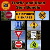 Traffic and Road Sign 2D Flat Shapes Stock Photos Bundle