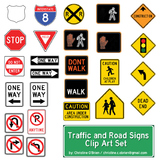 Traffic and Road Signs Clip Art Set