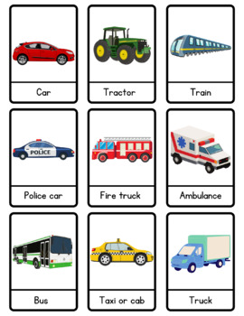 Preview of Traffic / transportation word cards for preschool / kindergarten in color