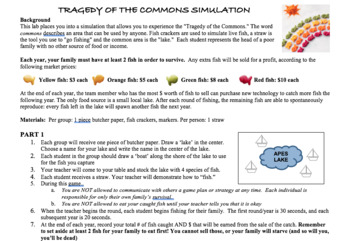 Preview of Tragedy of the Commons Lab, Colored Goldfish, AP Environmental Science
