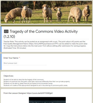 Preview of Tragedy of the Commons LinkLesson® - Online Blended Distance Remote Learning