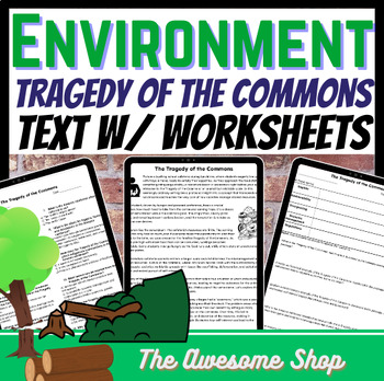 Preview of Tragedy of the Commons Passage W/ Worksheets for Economics, Environment, Civics