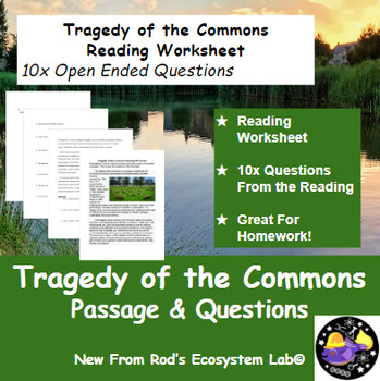 Preview of Tragedy of the Commons Reading Worksheet **Editable**
