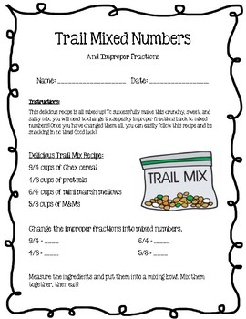 Preview of Trail Mixed Numbers and Improper Fractions