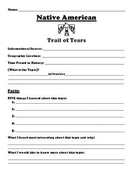 Preview of Trail of Tears "5 FACT" Summary Assignment