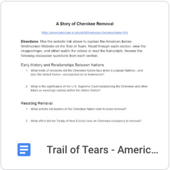 Preview of Trail of Tears Webquest - American Indian Smithsonian