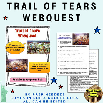 Preview of Trail of Tears Webquest (Indian Removal Act, Manifest Destiny)