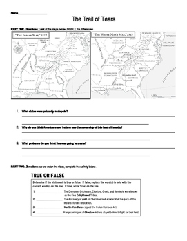 Preview of Trail of Tears Worksheet-- to be used with BrainPop