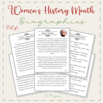 Preview of Women's History Month // character Biography for Kids