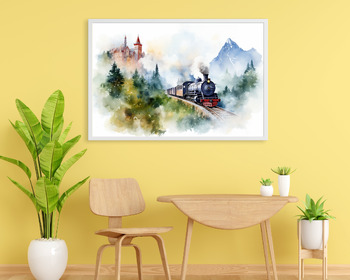 Preview of Train & Castle in Summer Wall Art Prints, Perfect for Nursery, Kids Room